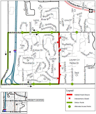 City of Farmington Hills to Begin Construction on Halsted Road Between Eight Mile and Nine Mile Roads on Monday, June 16